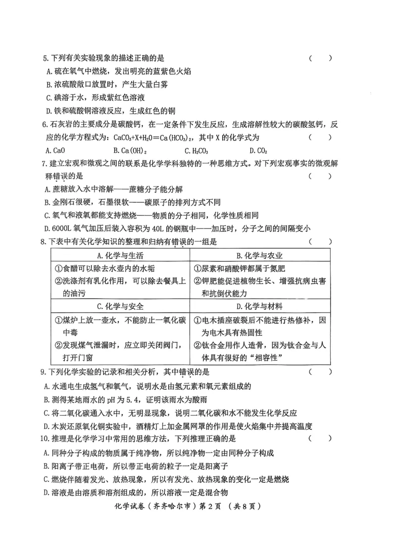 《2023齐齐哈尔化学试卷+答案(PDF版)_12.2026年4月全国各地高考模拟卷_2026版初中金考卷•45套中考试卷汇编系列合集_全国版中考真题(1)_各省市《历年中考真题》2013-2024(10)_黑龙江》第2页预览
