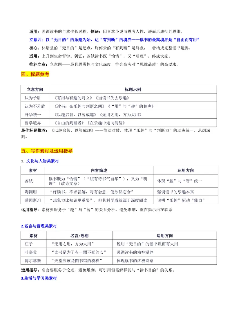 《26届江西省高三九师名校联盟调研考“读书的的思辨：“获得判断力”or“享受乐趣”——以趣启智，以智成趣”写作系统指导-备战2026年高考语文各地名校模考卷作文导写_专项复习》第3页预览