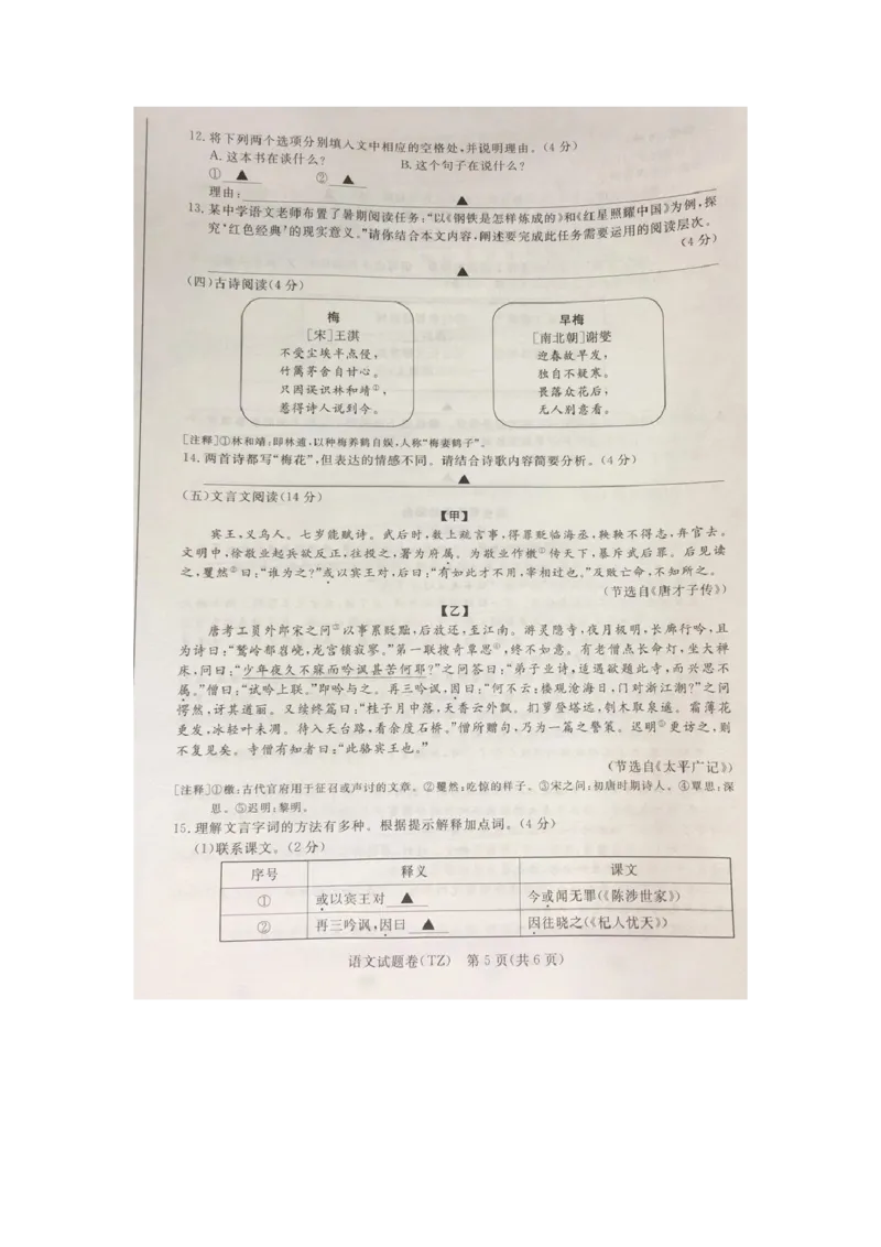 《2020年浙江台州语文试卷+答案(图片word版)_12.2026年4月全国各地高考模拟卷_2026版初中金考卷•45套中考试卷汇编系列合集_全国版中考真题(1)_各省市《历年中考真题》2013-2024(10)》第5页预览