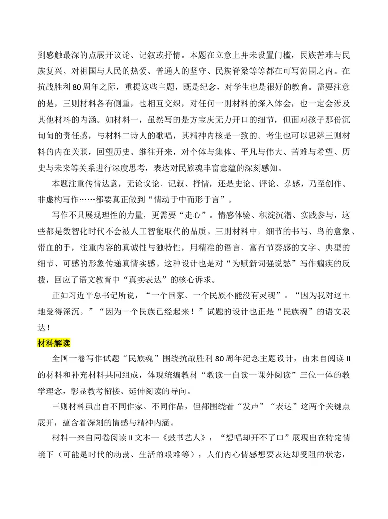 《2025年高考全国一卷“民族魂”材料作文审题分析-（全国通用）_专项复习_2026年-语文专项复习_272026年高考语文写作技巧实战分析与素材运用（全国通用）》第2页预览