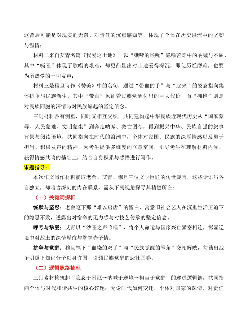 《2025年高考全国一卷“民族魂”材料作文审题分析-（全国通用）_专项复习_2026年-语文专项复习_272026年高考语文写作技巧实战分析与素材运用（全国通用）》第3页预览