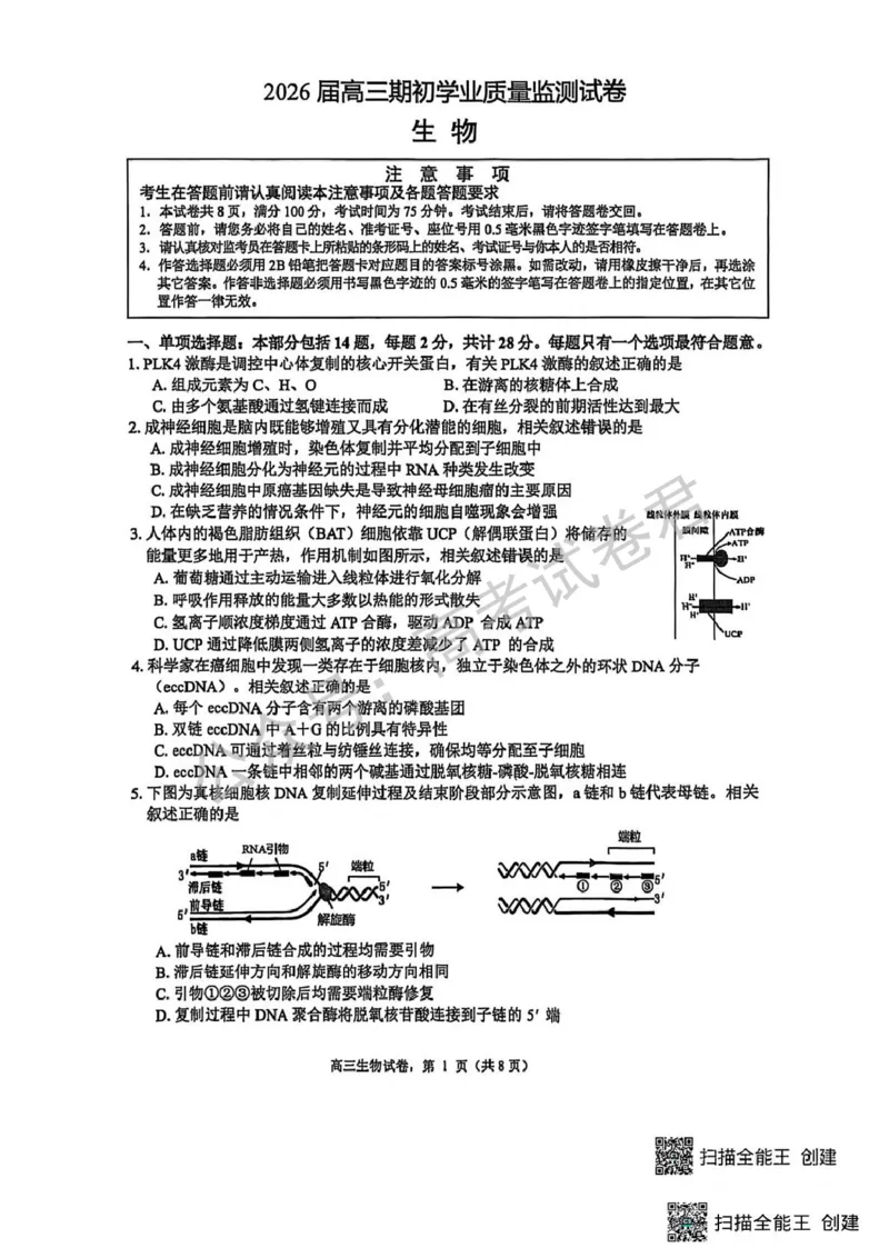 《06_生物_2025-2026学年度江苏海安市高三上学期开学考试_试卷+答案_小初高学习资料合集(每天更新)_江苏海安市2025-2026学年高三上学期开学考试》第1页预览