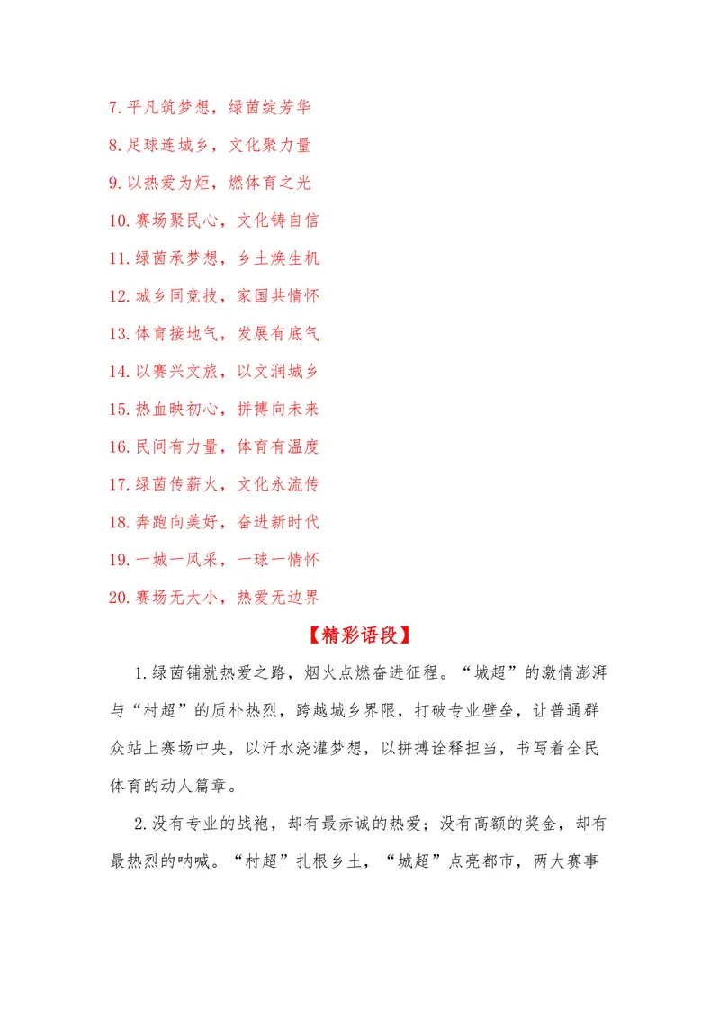 《25（热点事件：“城超”“村超”热闹超凡）_专项复习_2026年-语文专项复习_442026年高考热点作文素材积累与运用（全国通用）》第6页预览