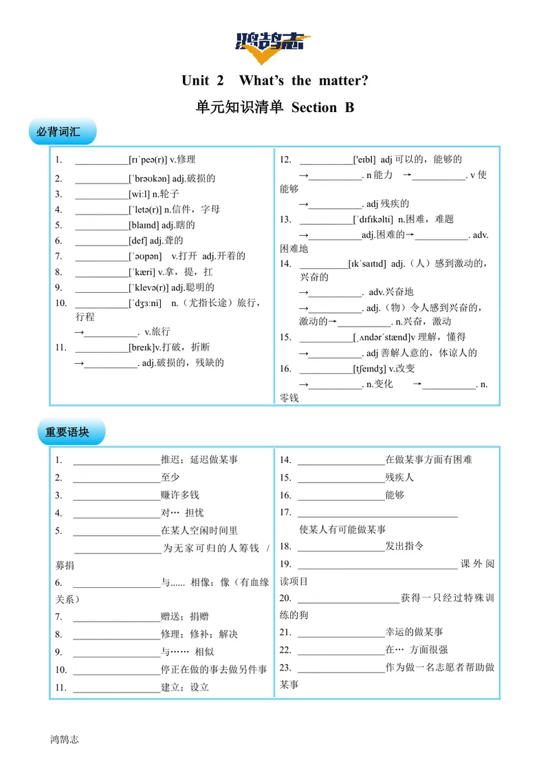 《Unit2SectionB（单元知识清单）学生版_初中全科《知识梳理》打包下载_2025春《名师总结知识点》下册_英语_八年级》第1页预览