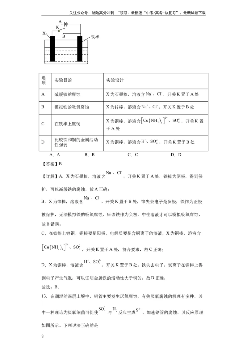 《专项训练金属的腐蚀与防护（解析版）_05-化学-高考总复习_一轮复习_2024年_2024年高三化学一轮复习高考专项训练知识梳理练习_资料》第8页预览