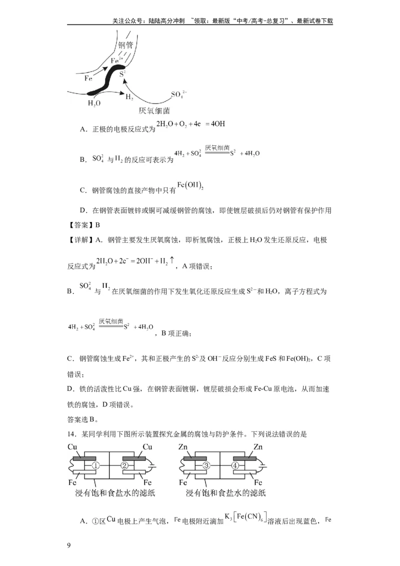 《专项训练金属的腐蚀与防护（解析版）_05-化学-高考总复习_一轮复习_2024年_2024年高三化学一轮复习高考专项训练知识梳理练习_资料》第9页预览