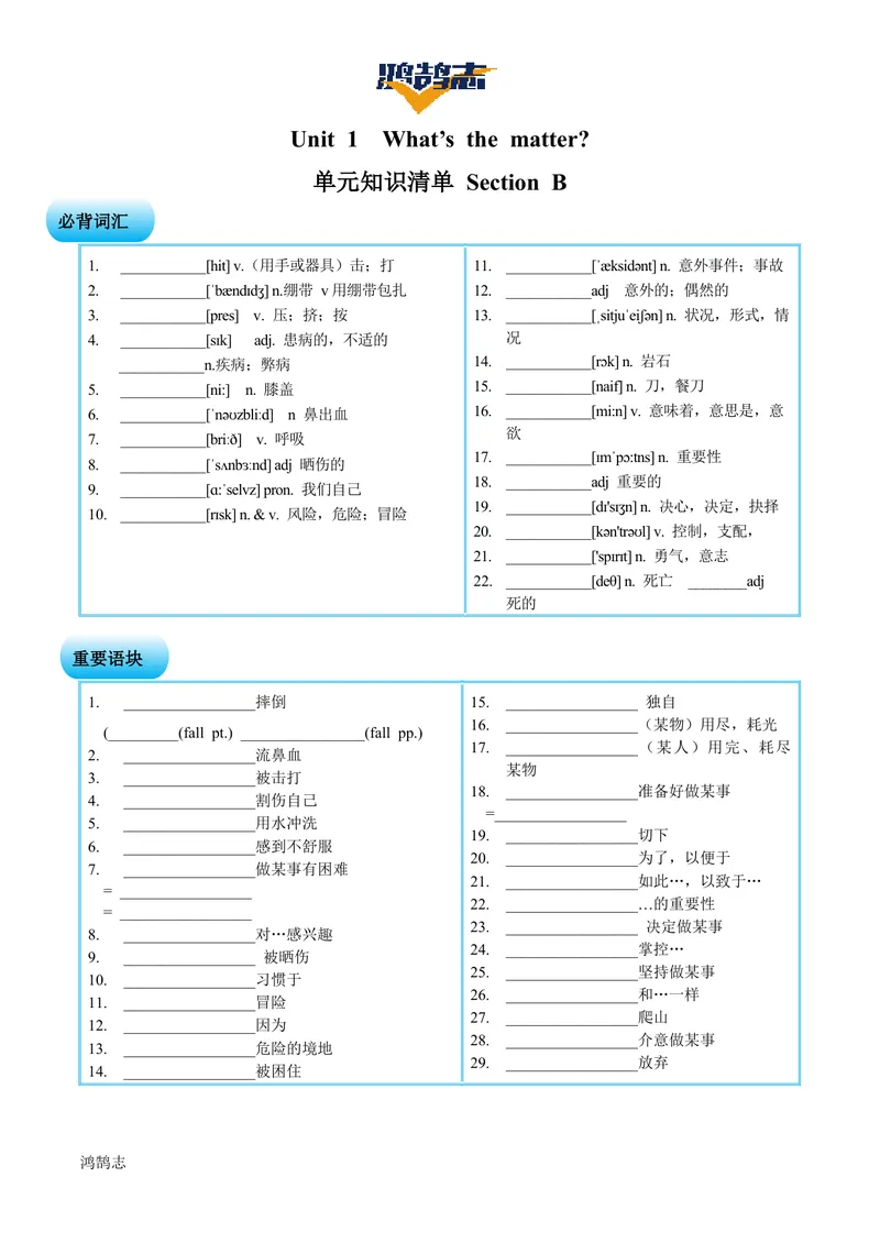 《Unit1SectionB（单元知识清单）学生版_初中全科《知识梳理》打包下载_2025春《名师总结知识点》下册_英语_八年级》第1页预览