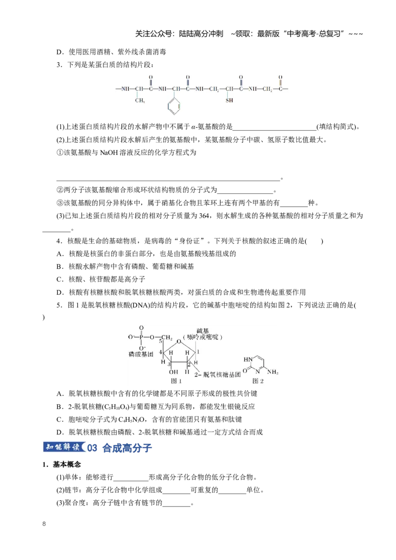 《专题04生物大分子合成高分子（知识清单）（全国通用）（学生版）_05-化学-高考总复习_一轮复习_2026年-化学高考一轮复习_2026年高考化学一轮复习讲义+练习+课件（新教材新高考）-G55》第8页预览