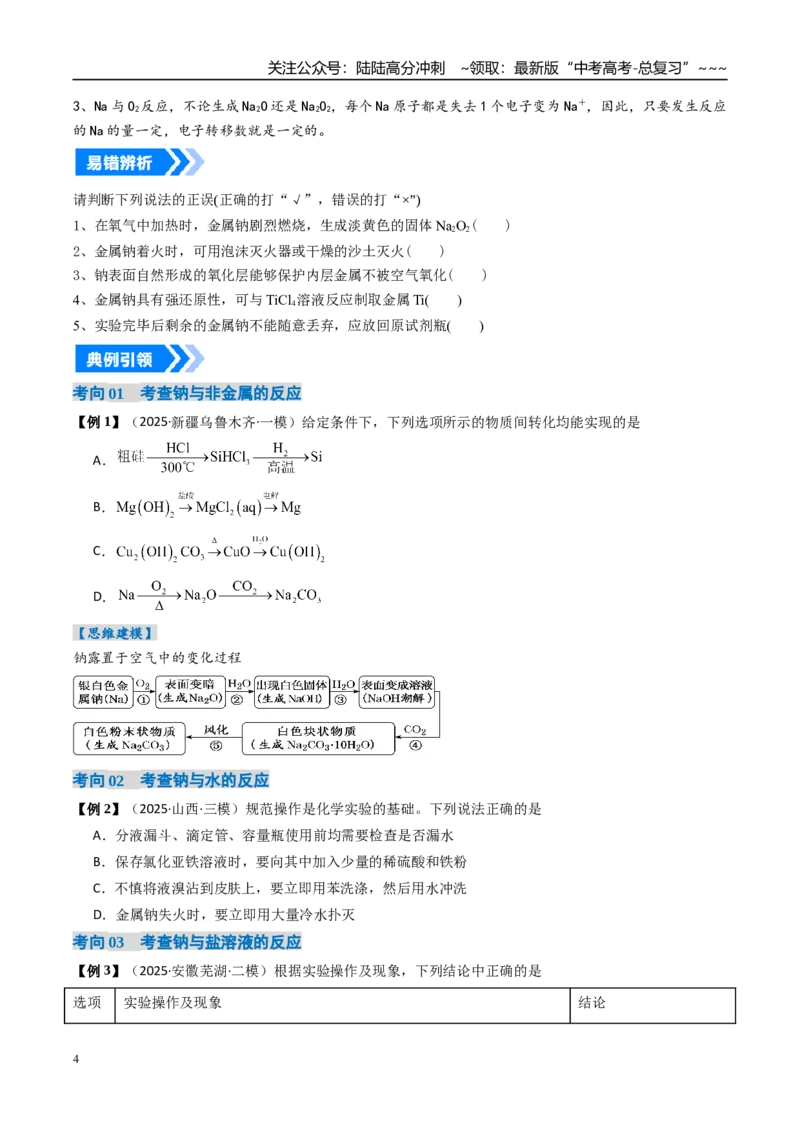 《专题01钠及其重要化合物（高效培优讲义）（学生版）_05-化学-高考总复习_一轮复习_2026年-化学高考一轮复习_2026年高考化学一轮复习考点精讲精练（新高考通用）-G58_2026版》第4页预览