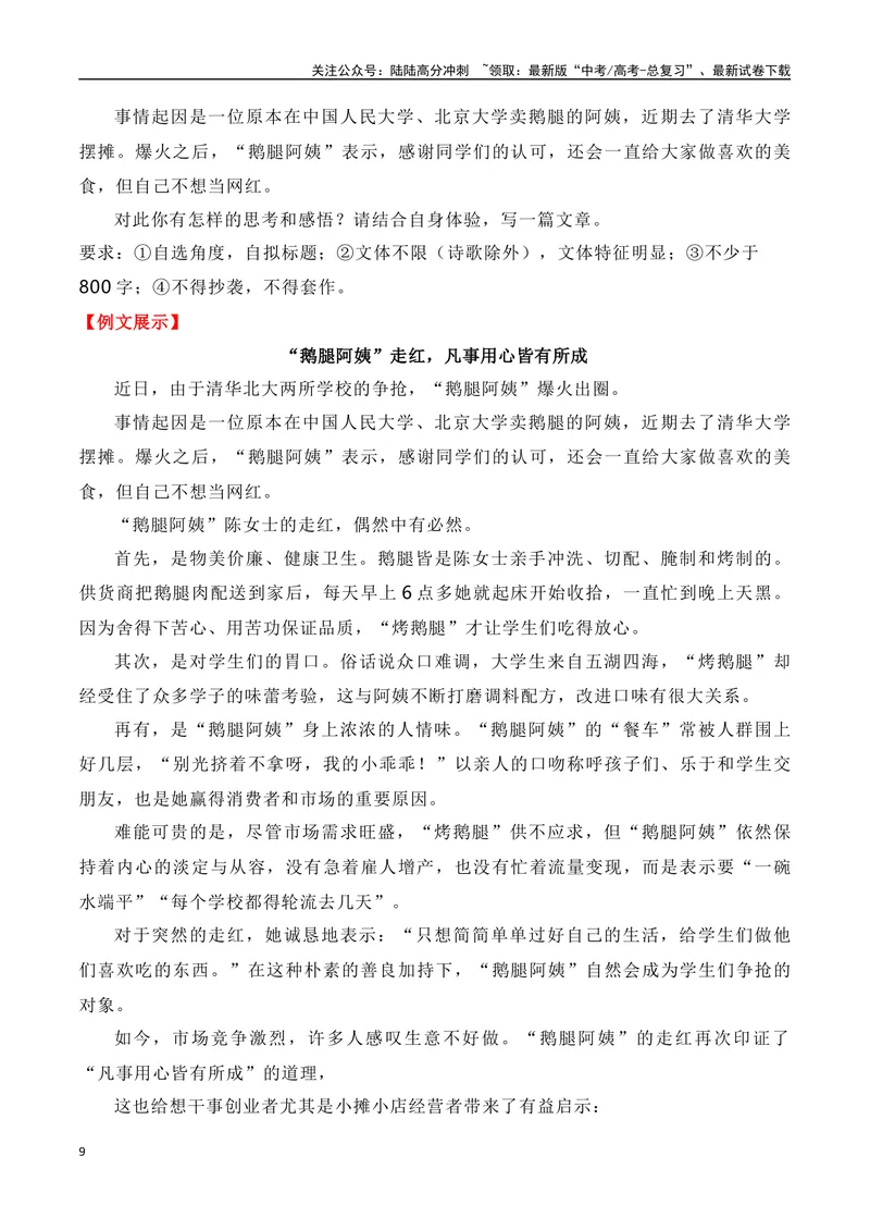 《“鹅腿阿姨”走红，凡事用心皆有所成（相关主题作文素材及作文导写）_专项复习_2024年_2024年高考作文热点新闻素材积累与运用_资料_1-资料》第9页预览