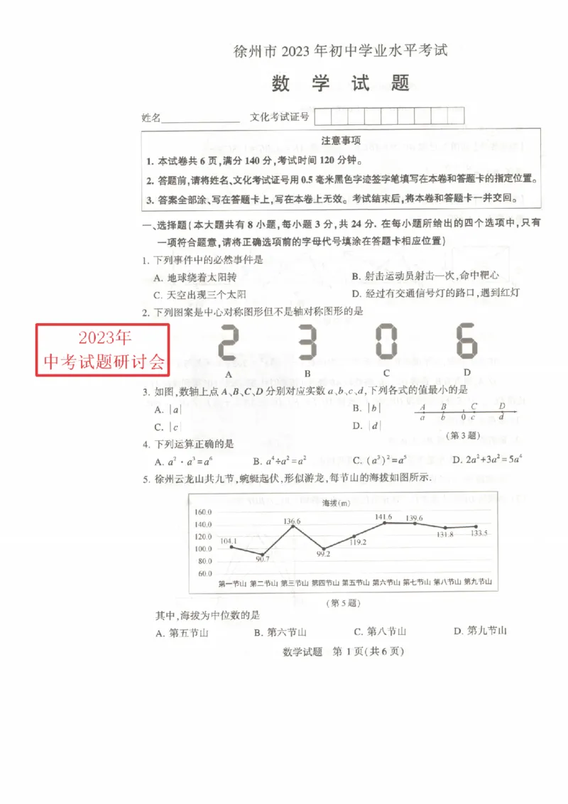 《2023徐州数学试卷(PDF版)_12.2026年4月全国各地高考模拟卷_2026版初中金考卷•45套中考试卷汇编系列合集_全国版中考真题(1)_各省市《历年中考真题》2013-2024(10)_17江苏省各市试卷》第1页预览