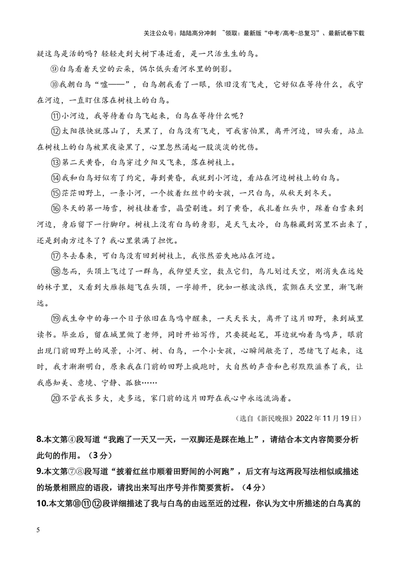 《2023年高考押题预测卷03（上海卷）-语文（考试版）A4_专项复习_2024年_2023年高考押题预测卷01语文_语文-2023年高考押题预测卷03（上海卷）（含考试版、全解全析、参考答案、答题卡）》第5页预览