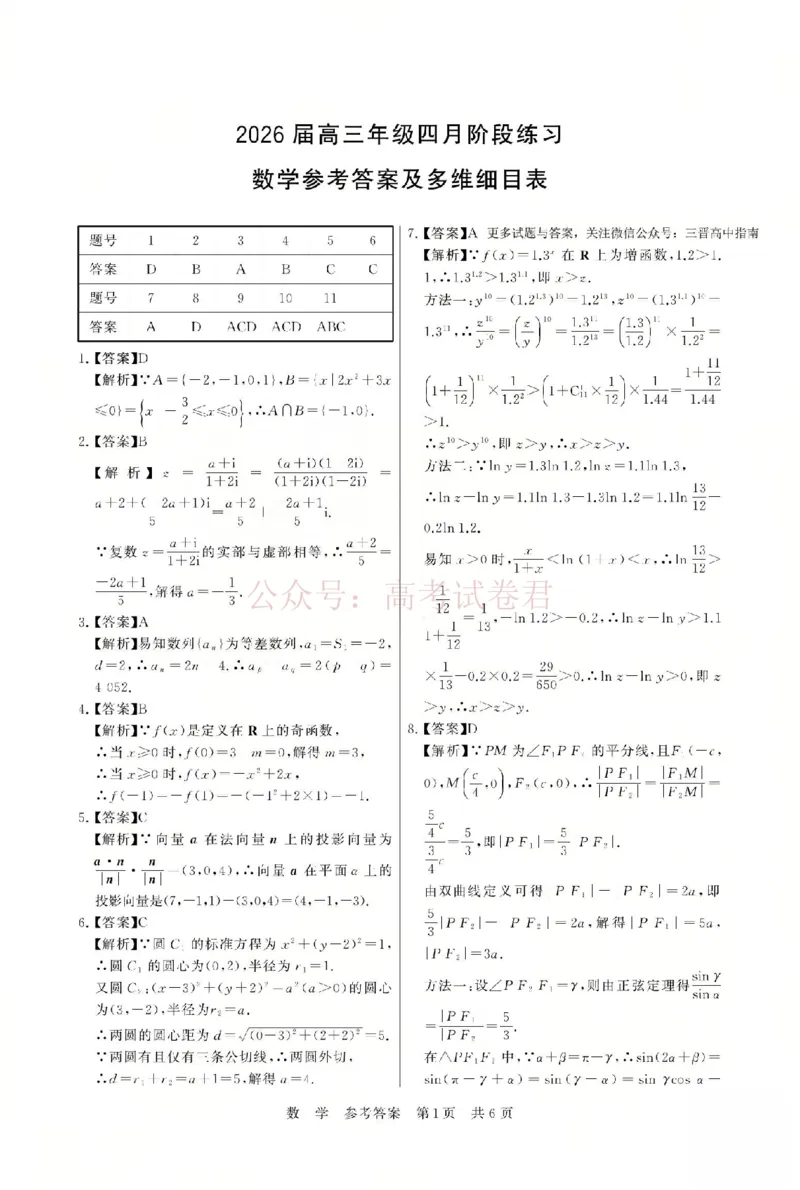 《八省T8联考2026届高三年级四月阶段练习数学答案_副本(1)_12.2026年4月全国各地高考模拟卷_2026年4月_2026届山西T8联考高三下学期4月联合测评全科》第1页预览
