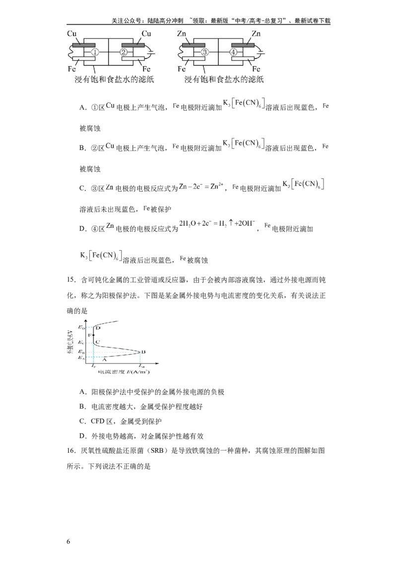 《专项训练金属的腐蚀与防护（原卷版）_05-化学-高考总复习_一轮复习_2024年_2024年高三化学一轮复习高考专项训练知识梳理练习_资料》第6页预览