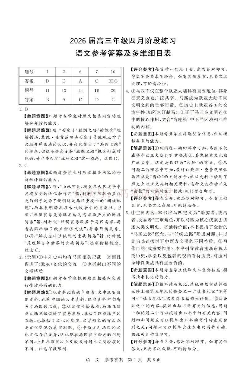 《八省T8联考2026届高三年级四月阶段练习语文答案_副本(1)_12.2026年4月全国各地高考模拟卷_2026年4月_2026届湖北T8联考高三下学期4月联合测评全科》第1页预览