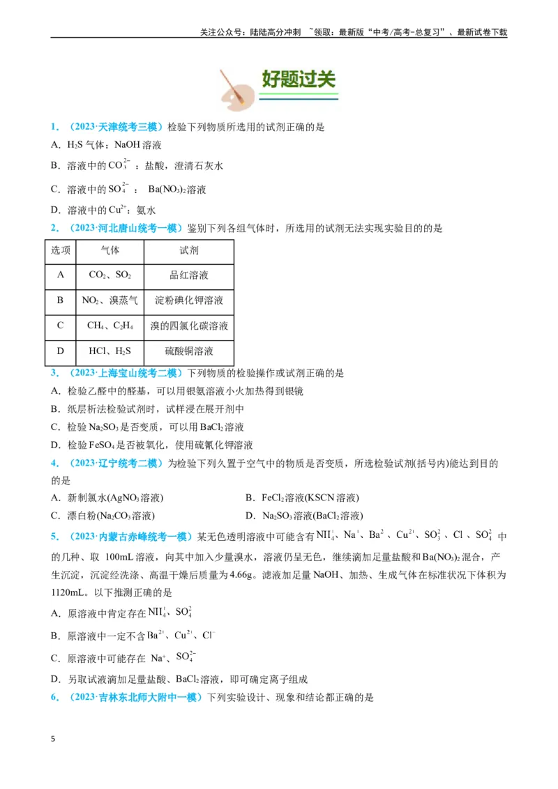 《专题04物质的检验与鉴别-（原卷版）_05-化学-高考总复习_专项复习_2025年_2025年高考化学实验常考知识点全突破》第5页预览