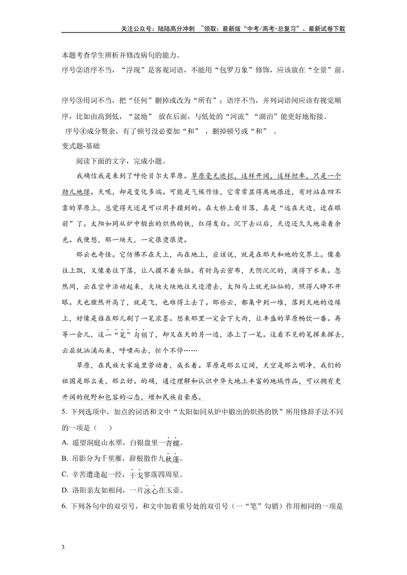 《2024年全国甲卷语文真题变式练习之语言文字运用1_专项复习_2024年_2024年语文真题变式题》第3页预览