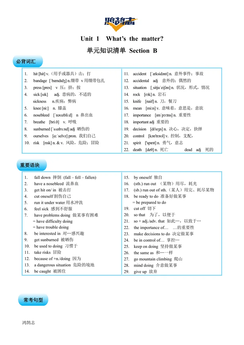 《Unit1SectionB（单元知识清单）教师版_初中全科《知识梳理》打包下载_2025春《名师总结知识点》下册_英语_八年级》第1页预览