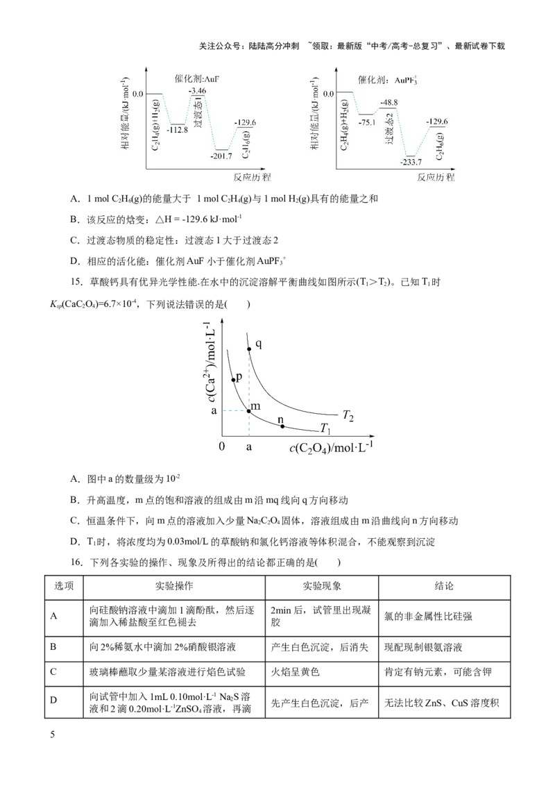 《2023年高考押题预测卷01（浙江卷）-化学（考试版）_05-化学-高考总复习_专项复习_2024年_2023年高考押题预测卷01化学》第5页预览