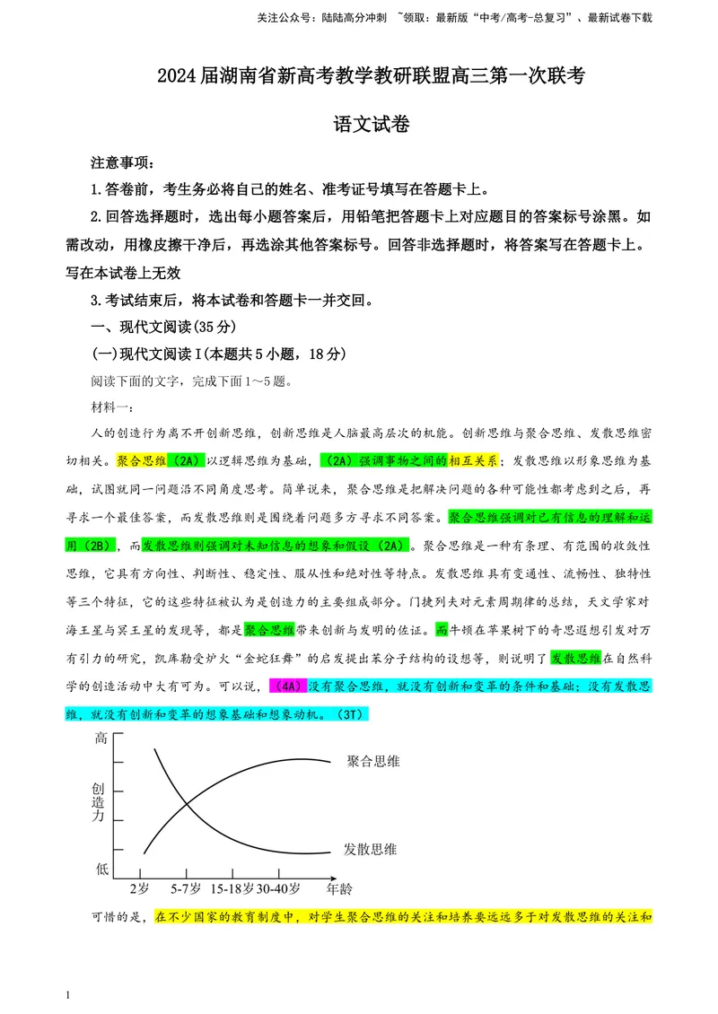 《2024届湖南省新高考教学教研联盟高三第一次联考语文试题彩色批注版_专项复习_2024年_2024年高考语文备考各省市模拟试卷彩色批注解析宝鉴专题_资料》第1页预览