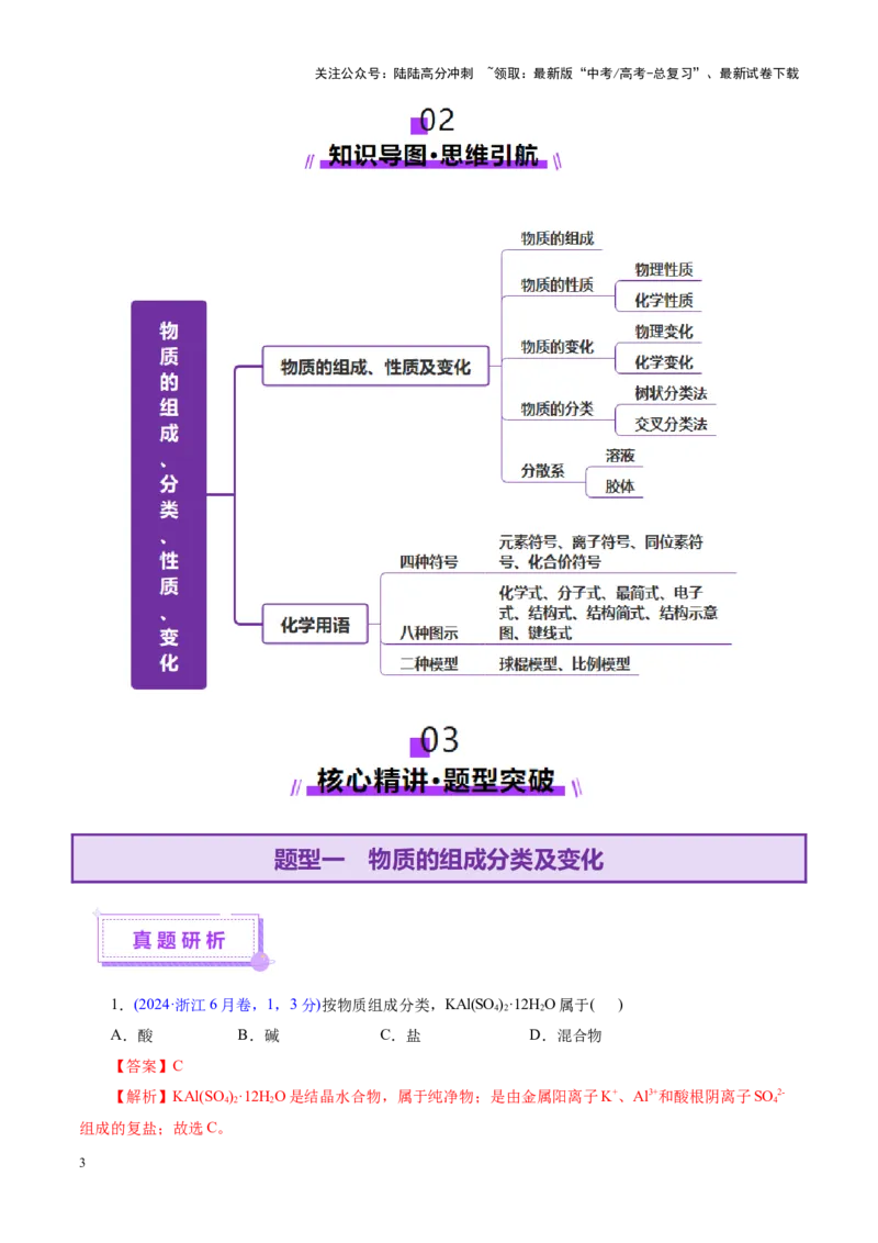 《专题01物质的组成、分类、性质及变化（讲义）（教师版）_05-化学-高考总复习_二轮复习_2025年_2025年高考化学二轮复习课件+讲义+练习（新高考通用）》第3页预览