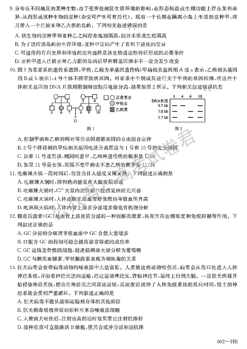《11_生物_湖北武汉市九师联盟2026-2027年高三上学期8月联考暨开学联考_试卷+答案_小初高学习资料合集(每天更新)_湖北武汉市九师联盟2026-2027年高三上学期8月联考暨开学联考》第3页预览