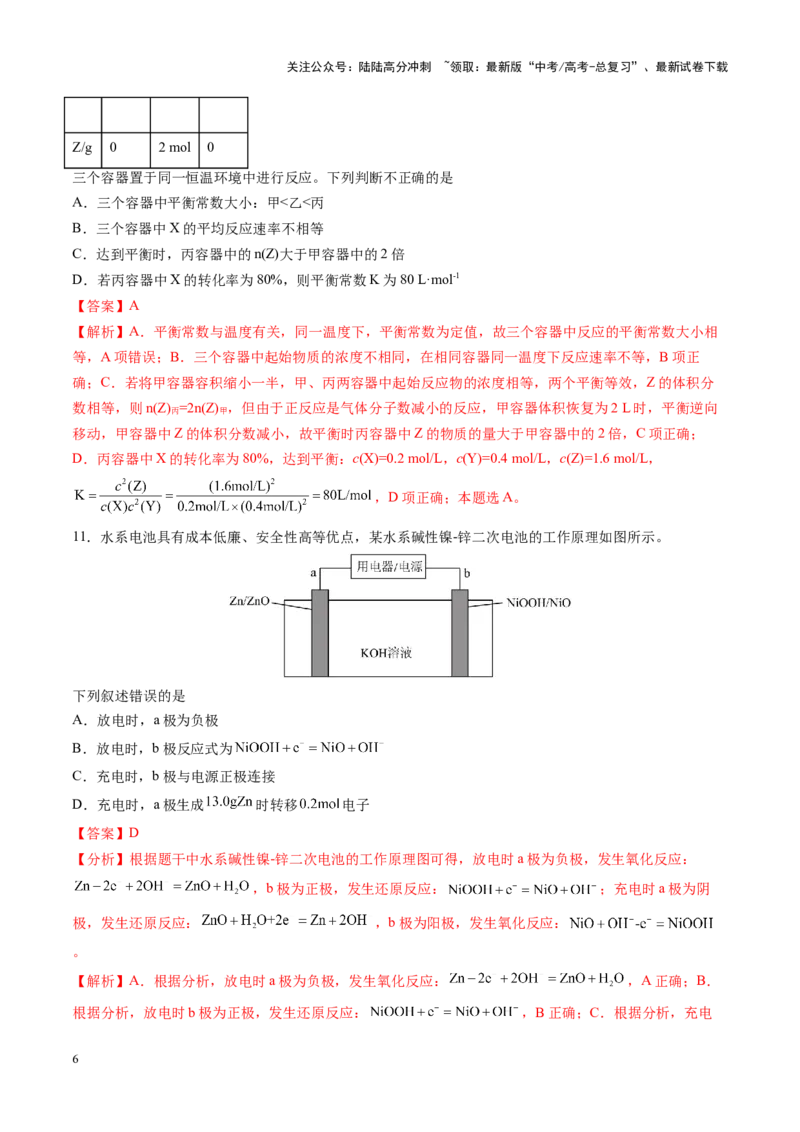 《一轮复习收官卷01（教师版）_05-化学-高考总复习_一轮复习_2025年_2025年高考化学一轮复习讲义+练习+课件（新教材新高考）_一轮复习收官卷》第6页预览