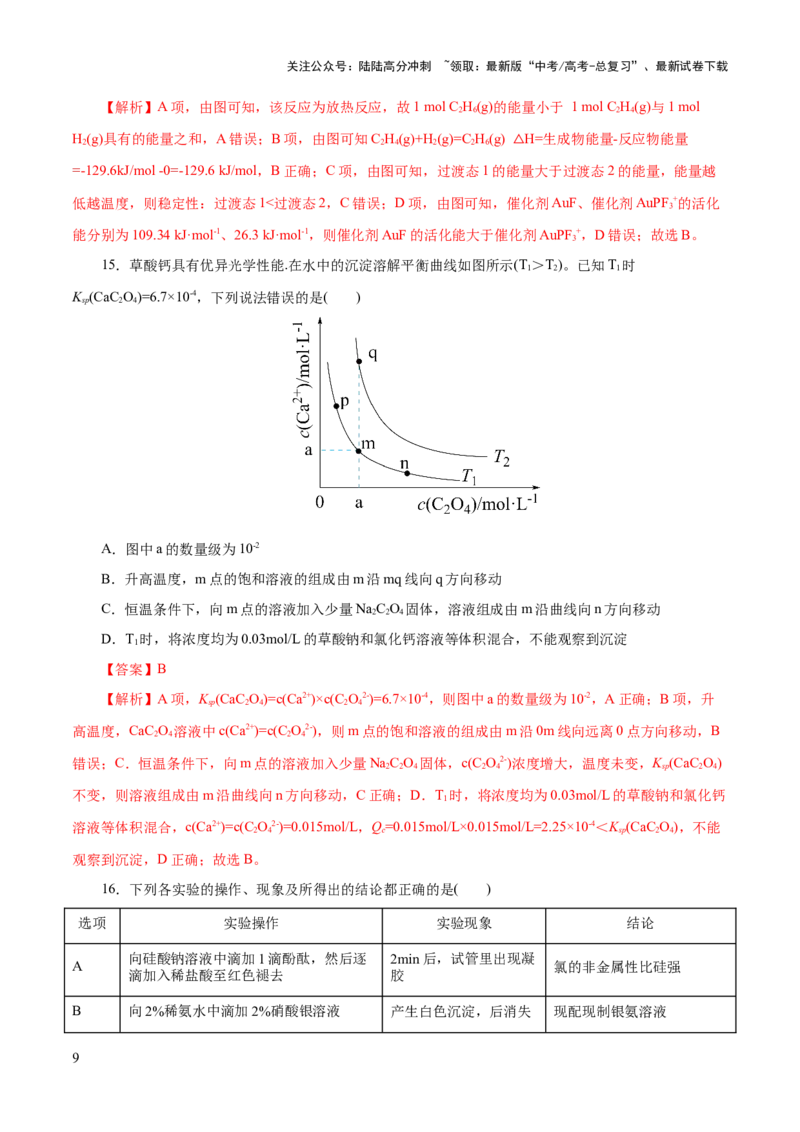 《2023年高考押题预测卷01（浙江卷）-化学（全解全析）_05-化学-高考总复习_专项复习_2024年_2023年高考押题预测卷01化学》第9页预览