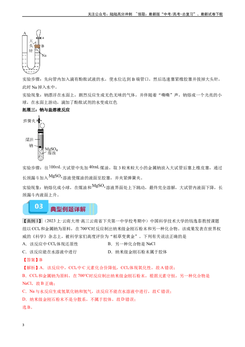 《专题02钠及其化合物（实验3~4）（解析版）_05-化学-高考总复习_专项复习_2025年_2025年高考化学教材实验及其延伸拓展》第3页预览
