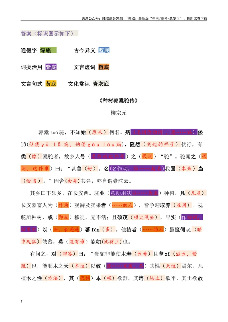 《《种树郭橐驼传》三境一测大通关（错别字+挖空训练+情景式默写+素材运用+达标测）解析版_专项复习_2024年_2024年高考语文古诗文三境一测通关导学练（全国通用）_资料_1-资料》第7页预览