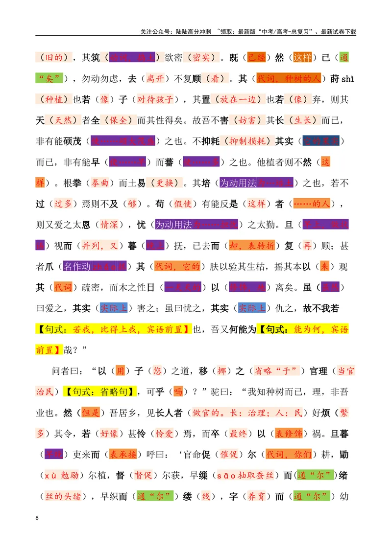《《种树郭橐驼传》三境一测大通关（错别字+挖空训练+情景式默写+素材运用+达标测）解析版_专项复习_2024年_2024年高考语文古诗文三境一测通关导学练（全国通用）_资料_1-资料》第8页预览