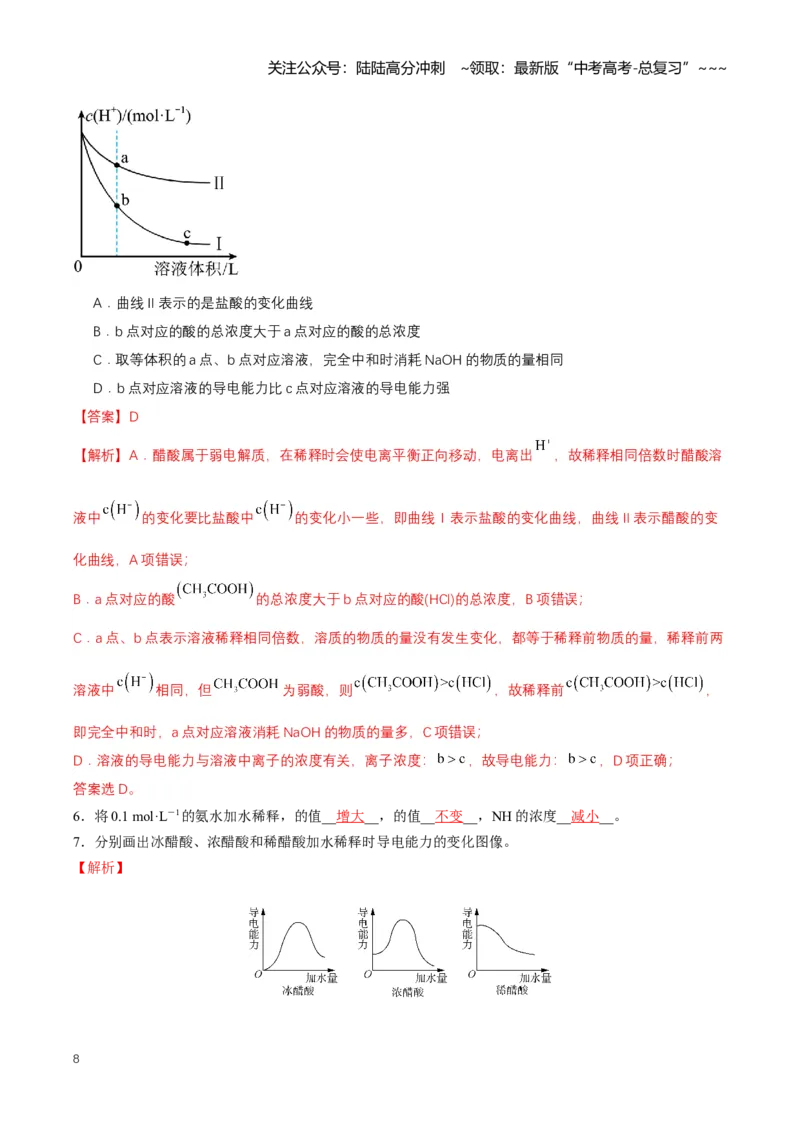 《专题01电离平衡（知识清单）（全国通用）（教师版）_05-化学-高考总复习_一轮复习_2026年-化学高考一轮复习_2026年高考化学一轮复习知识清单（全国通用）-G56_2026版》第8页预览