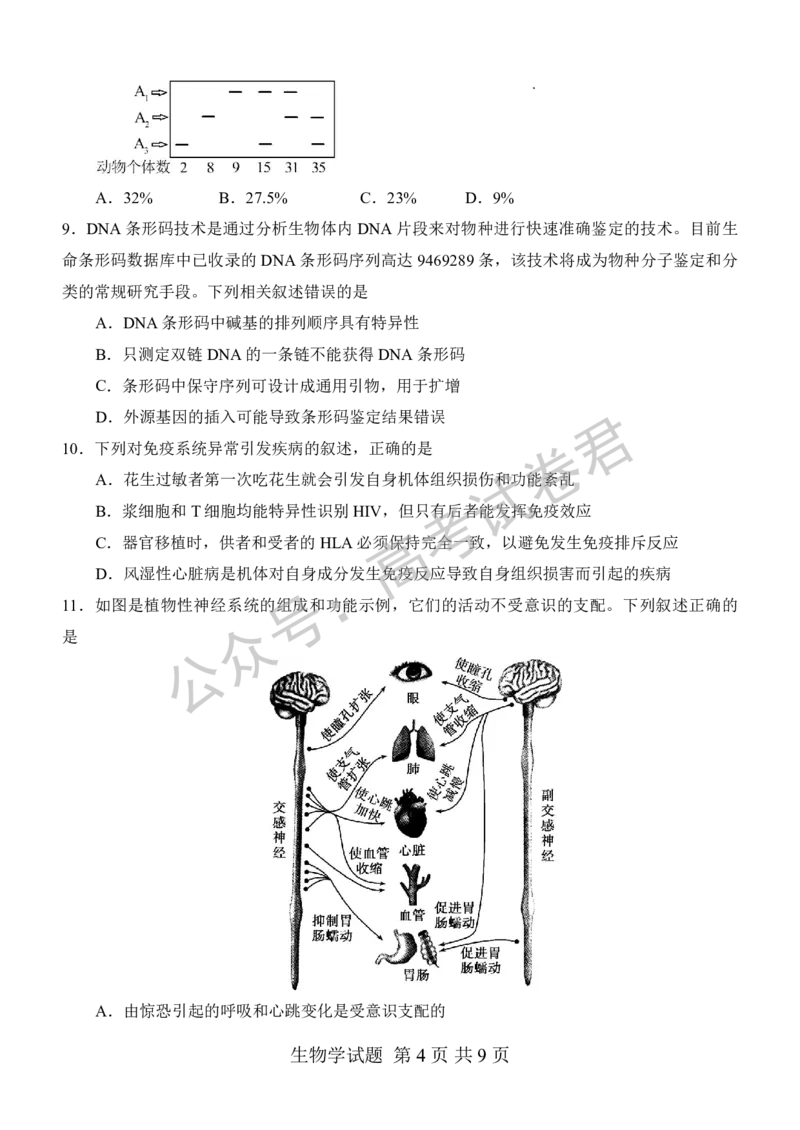 《06_生物_河南信阳市五校协作体2026-2027年高三年级9月供题_试卷_小初高学习资料合集（每天更新）_河南信阳市五校协作体2026-2027年高三年级9月供题》第4页预览