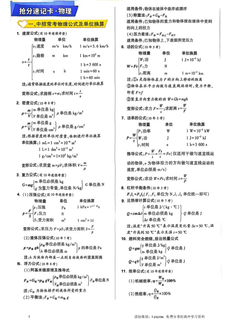 《2025中考定心卷物理抢分速记卡_12.2026年4月全国各地高考模拟卷_2025万唯黑白卷定心卷_万唯2025版万唯中考《定心卷》实时更新（已更24省，新增广东、广州）_抢分速记卡》第1页预览