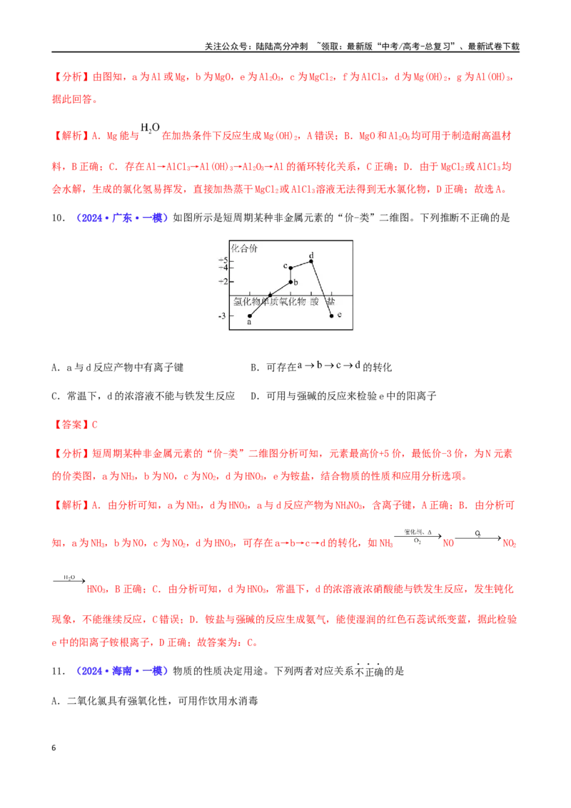 《专练07元素化学（15题）-（解析版）_05-化学-高考总复习_专项复习_2024年_2024高考化学考点必杀300题（全国新高考卷）_资料》第6页预览