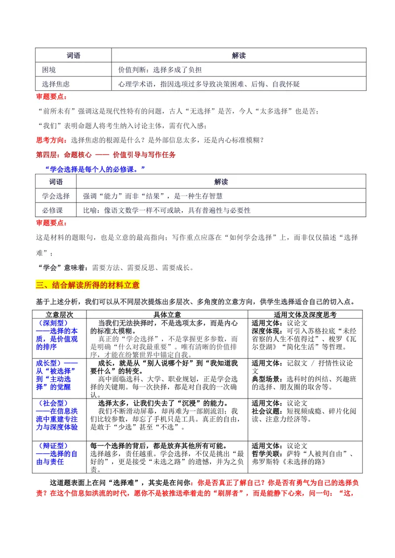《26届湖北省腾云联盟8月起点考试考“选择焦虑：学会选择是每个人的必修课”审题立意及范文_专项复习_2026年-语文专项复习_302026年高考语文各地名校模考卷作文导写》第3页预览