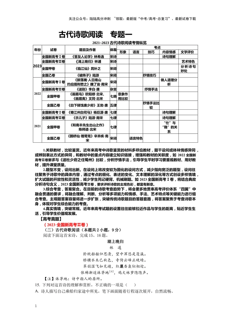 《19.古诗鉴赏，阅读方法-（解析版）_二轮复习_2024年_2024年高考语文二轮专题讲练_资料》第1页预览