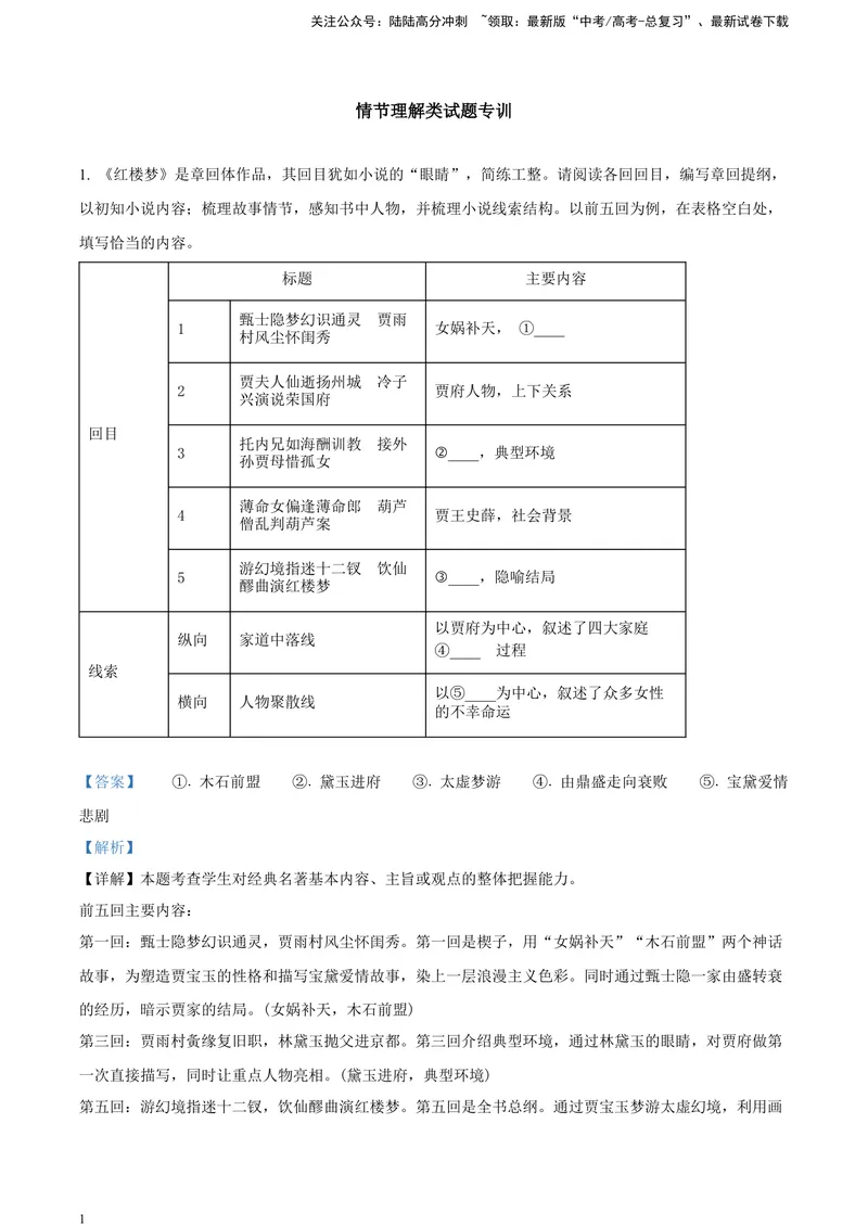 《《红楼梦》-情节理解类专训（解析版）_一轮复习_2025年_2025年实战高考语文·一轮复习大讲义_资料》第1页预览