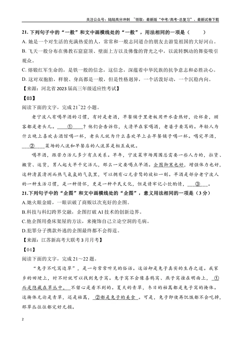 《2024年高考备考：词类运用训练专题（全国通用）学生版_一轮复习_2024年_2024高考语文一轮复习各版块分点精讲课件全国通用_资料》第2页预览
