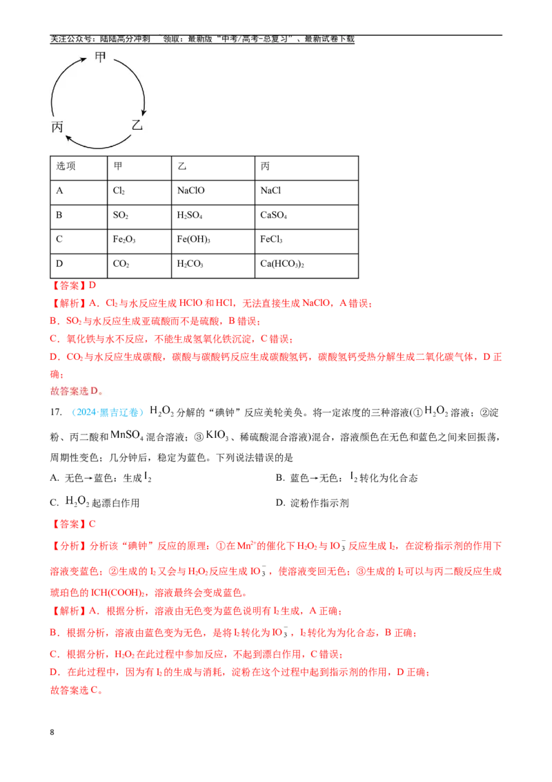 《专题04常见无机物的性质、用途与转化（全国通用）（解析版）_05-化学-高考总复习_专项复习_2025年_五年2020-2024高考真题分类汇编化学真题分类汇编（全国通用）》第8页预览