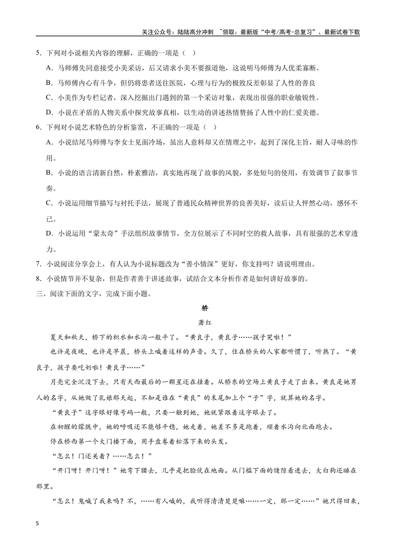 《39文学类文本阅读之标题（新高考版）（试卷）_二轮复习_2025年_2025年新高考语文二轮复习高频考点重难点强化训练卷_资料》第5页预览