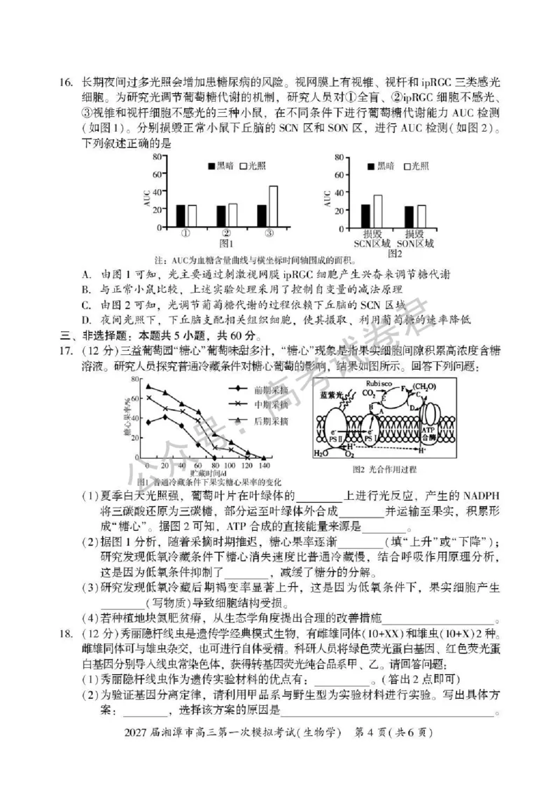 《06_生物_湖南湘潭市2026-2027年高三第一次模拟考试_试卷+答案_小初高学习资料合集(每天更新)_湖南湘潭市2026-2027年高三第一次模拟考试》第4页预览