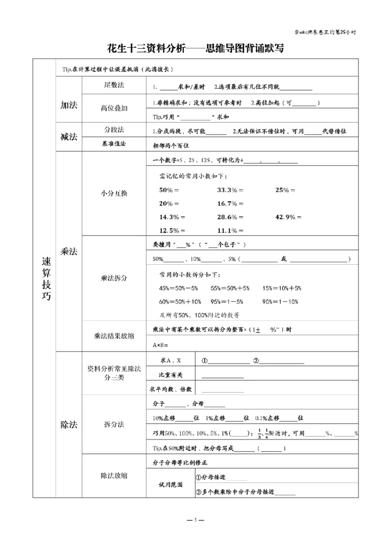 《花生十三丨26资料分析思维导图（挖空版）_3539.2027北京定向选调_052027行测资料（名师笔记+技巧+必考点）_12资料分析专项资料_花生十三丨26资料分析思维导图背诵默写笔记》第1页预览