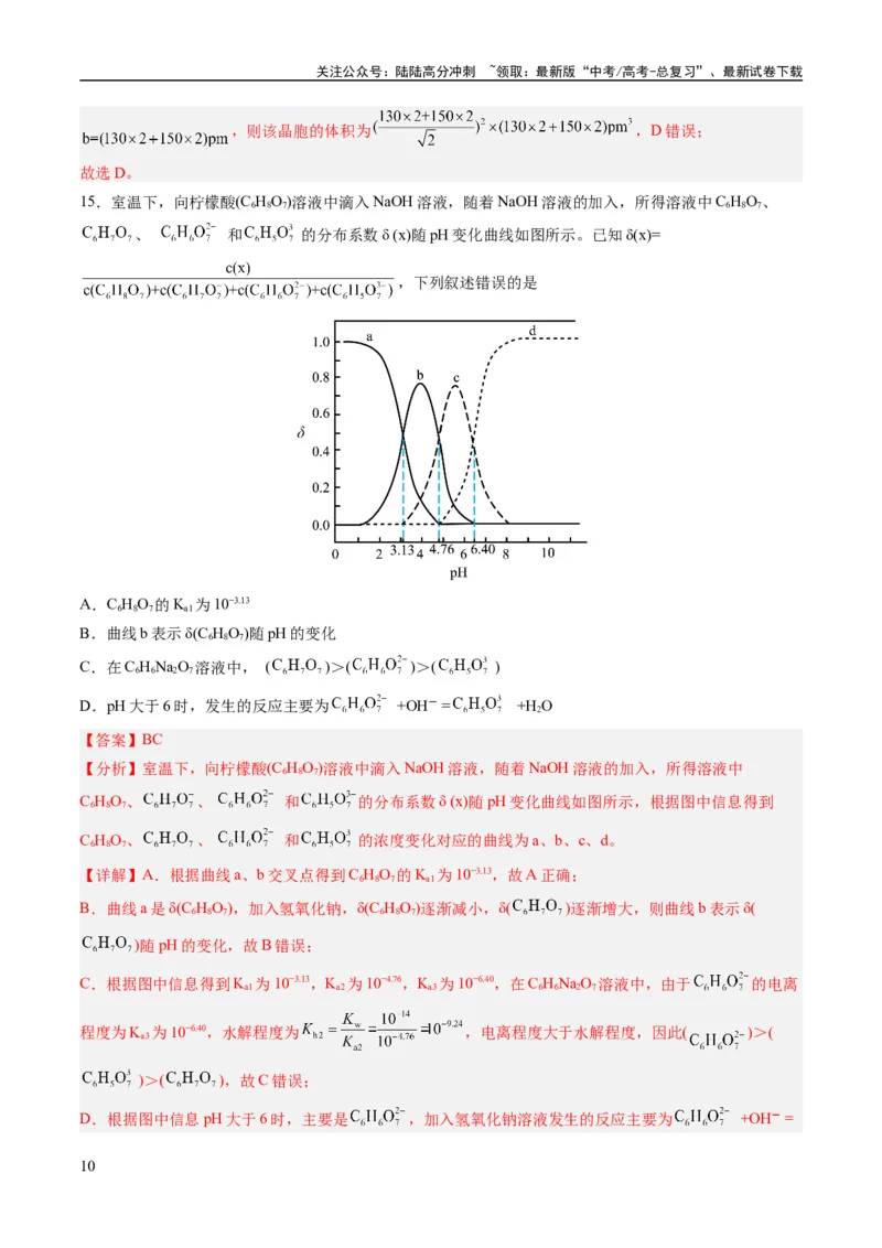 《2023年高考押题预测卷03（山东卷）-化学（全解全析）_05-化学-高考总复习_专项复习_2024年_2023年高考押题预测卷01化学》第10页预览