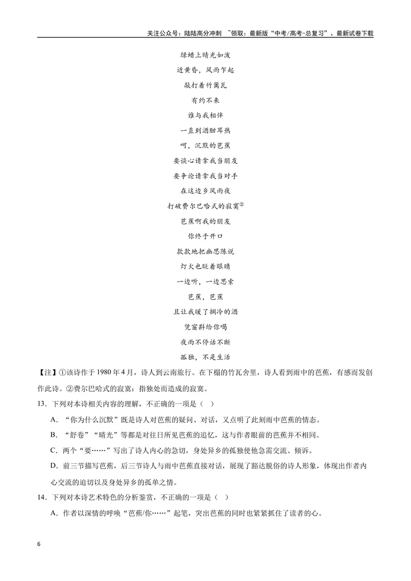 《46文学类文本阅读之诗歌、戏剧（新高考版）（试卷）_二轮复习_2025年_2025年新高考语文二轮复习高频考点重难点强化训练卷_资料》第6页预览