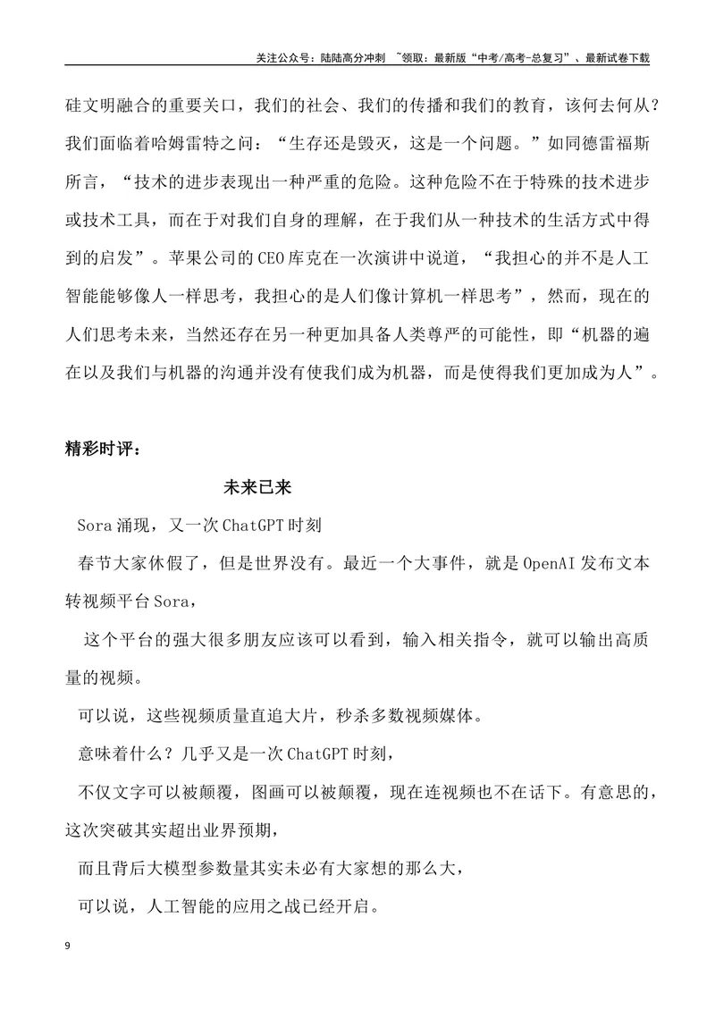 《Sora横空出世，未来已来-高考语文4月热点素材速递_专项复习_2024年_2024年高考语文3-4月热点素材速递作文写作素材_资料》第9页预览