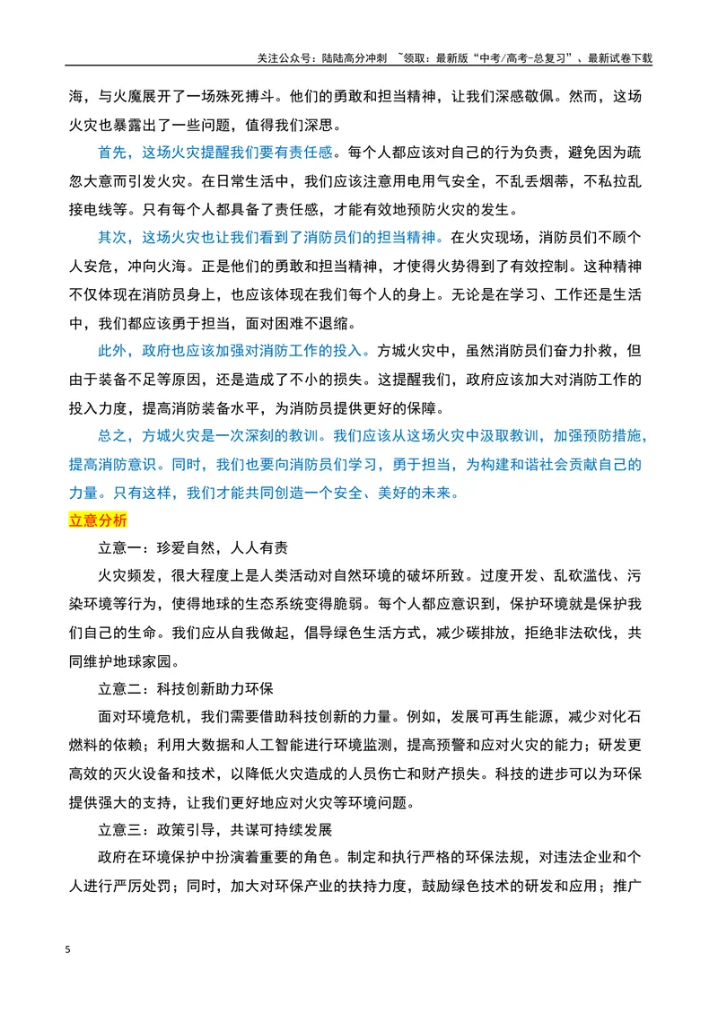 《“让人揪心，是血的教训”！方城、新余火灾事故-备战2024年高考语文作文热点素材运用与真题模拟_专项复习_2024年_2024年高考语文作文写作专项全国通用_资料_1-资料》第5页预览
