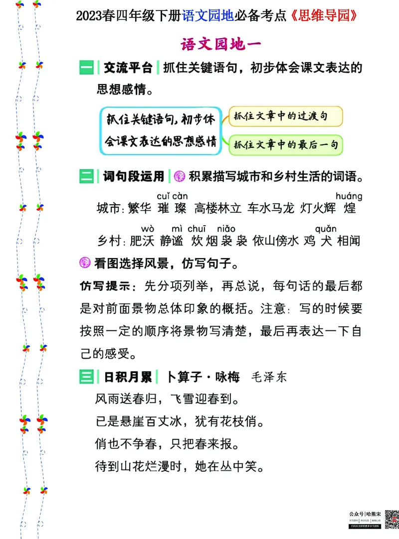 《2023春四年级下册语文《语文园地》必备考点—思维导图_小学1-6年级全科全套_1-6年级全科下册_四年级_四年级下语文_语文四下重点考点总结》第1页预览