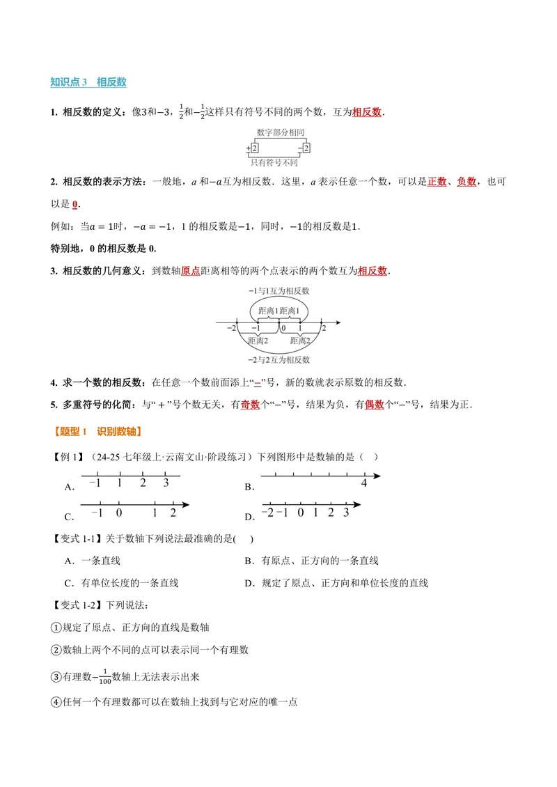 《专题1.2数轴、相反数(讲义)(原卷版)_2026语数英7-9年级上《举一反三系列》多版本_2026《初中数学•举一反三系列》7上多版本_2026《初中数学•举一反三系列》7上(华东师大)》第2页预览