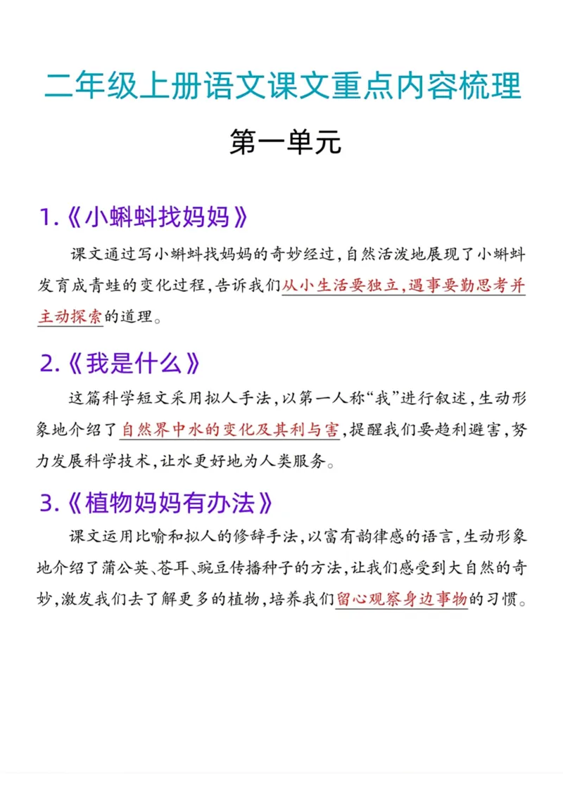 《二年级语文上册课文重点内容梳理_小学1-6年级全科全套_1-6年级全科上册_二年级_语文_语文二上重点考点总结》第1页预览